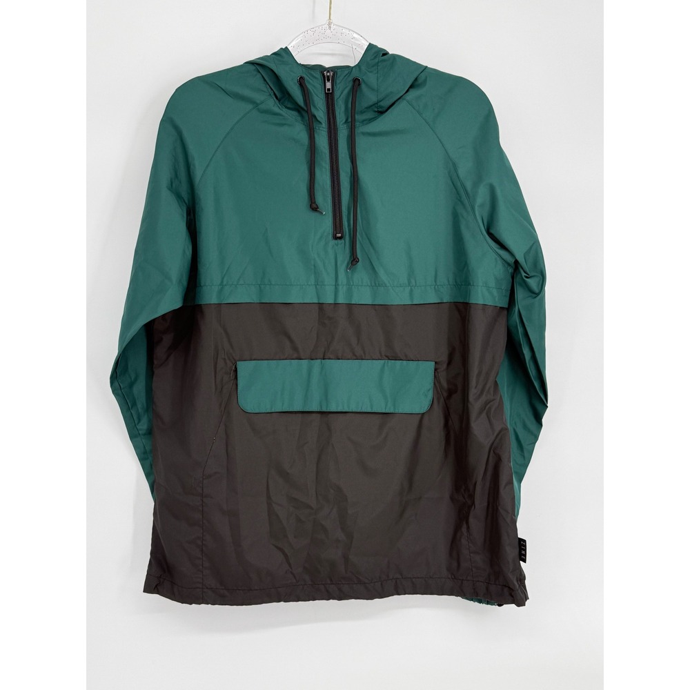 Zine Mens Sz M Green Black Colorblock Quarter Zip Hooded Windbreaker Jacket